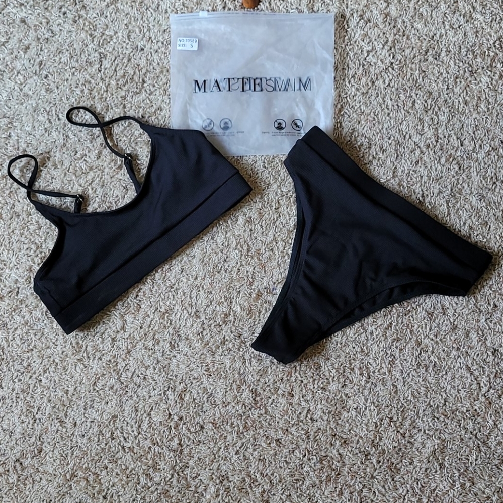 Matte Swimwear Orion ribbed bikini black size S